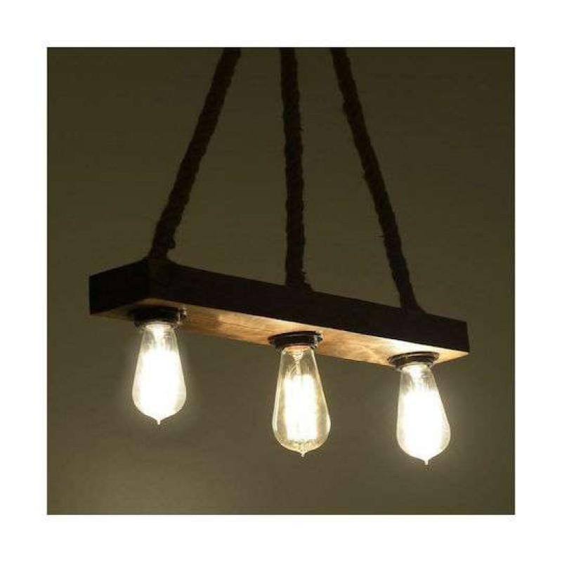 Φωτιστικό οροφής ξύλινο 3φωτο με σχοινί
