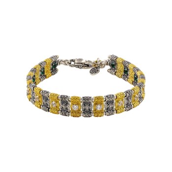 Βραχιόλι ασημένιο με επίχρυσα στοιχεία με ζιργκόν και μπλε τοπάζ