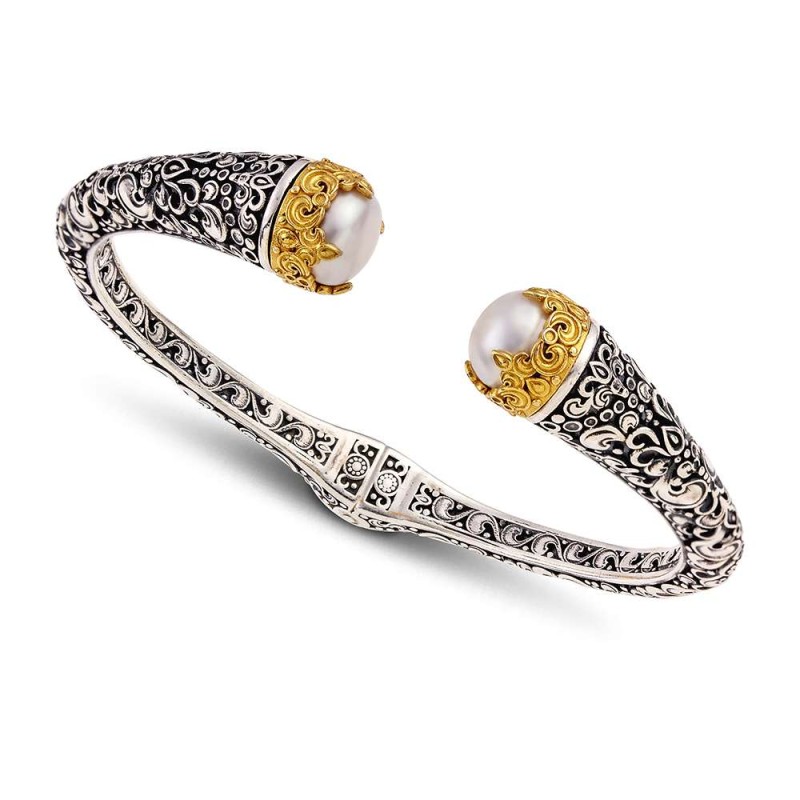 Βραχιόλι ασημένιο με επίχρυσα στοιχεία και μαργαριτάρια