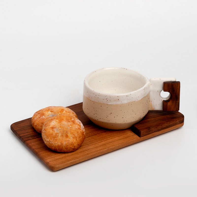 Σετ κεραμική κούπα με ξύλινο πιατάκι καρυδιά