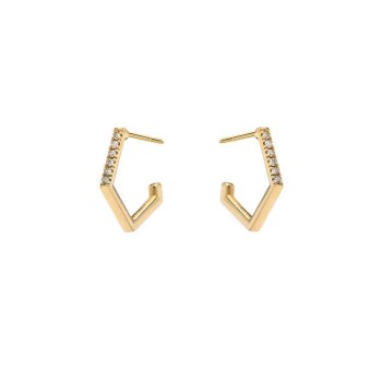 Χρυσοί πολυγωνικοί κρίκοι 14Κ με διαμάντια