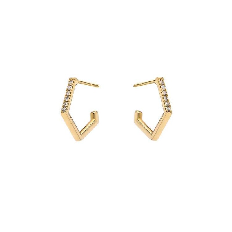 Χρυσοί πολυγωνικοί κρίκοι 14Κ με διαμάντια