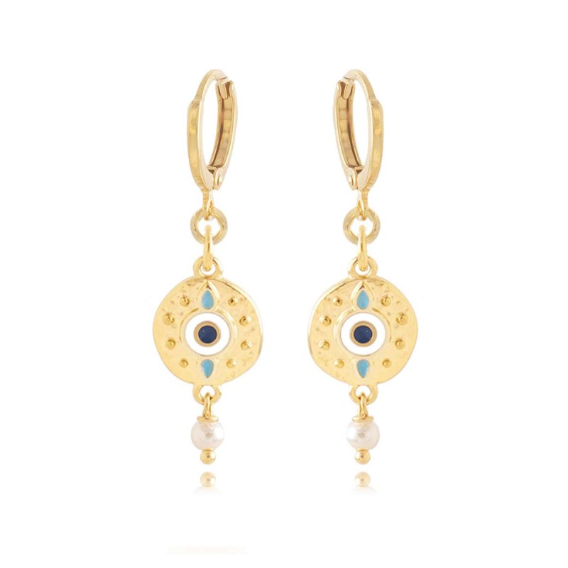 Σκουλαρίκια με μάτι από σμάλτο και μαργαριτάρια