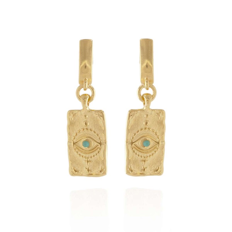 Σκουλαρίκια με μάτι και τυρκουάζ στρας