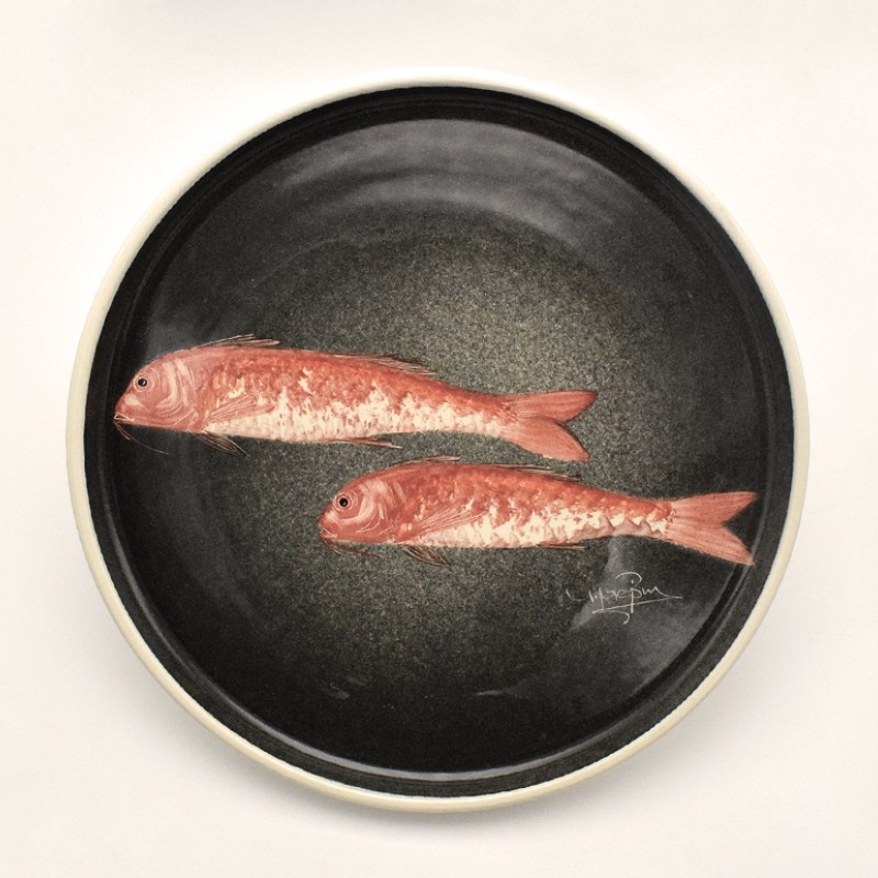 Πιάτο ίσιο λευκός πηλός μπαρμπούνι