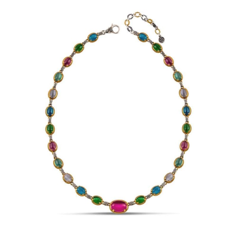 Ασημένιο Κολιέ με Cat Eye Πέτρες