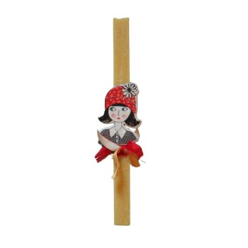 Λαμπάδα με κεραμική καρφίτσα με γυναικεία φιγούρα με λουλούδι