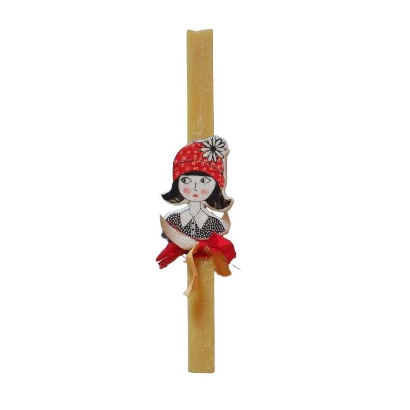 Λαμπάδα με κεραμική καρφίτσα με γυναικεία φιγούρα με λουλούδι