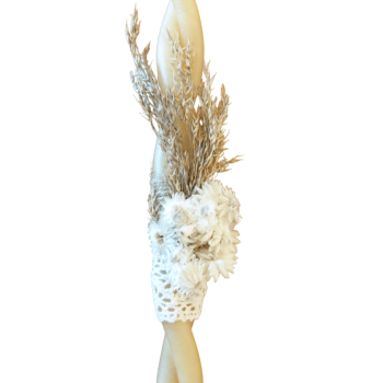 Λαμπάδα από μελισσοκέρι με ελίχρυσον και λευκή κορδέλα