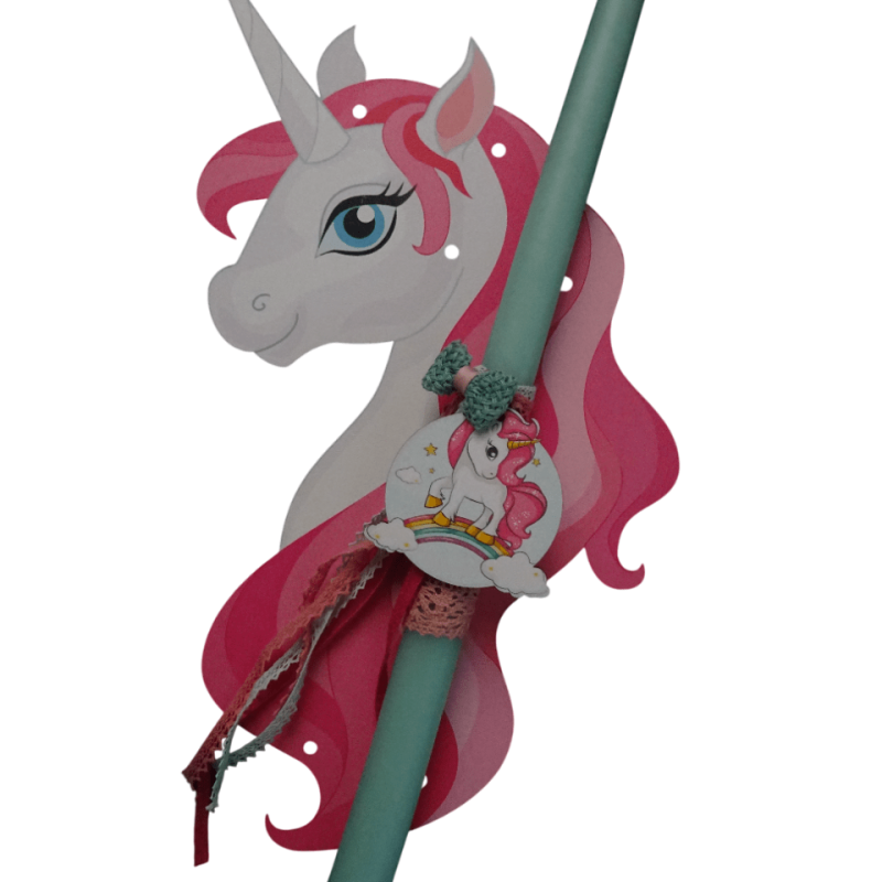 Λαμπάδα με μονόκερο και ξύλινη βάση