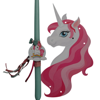 Λαμπάδα με μονόκερο και ξύλινη βάση