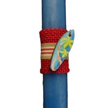 Λαμπάδα με μπρελόκ σανίδα σερφ και ξύλινη βάση σανίδα σερφ