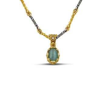 Μενταγιόν Ασημένιο Διπλής Όψεως με Cat Eye Πέτρες