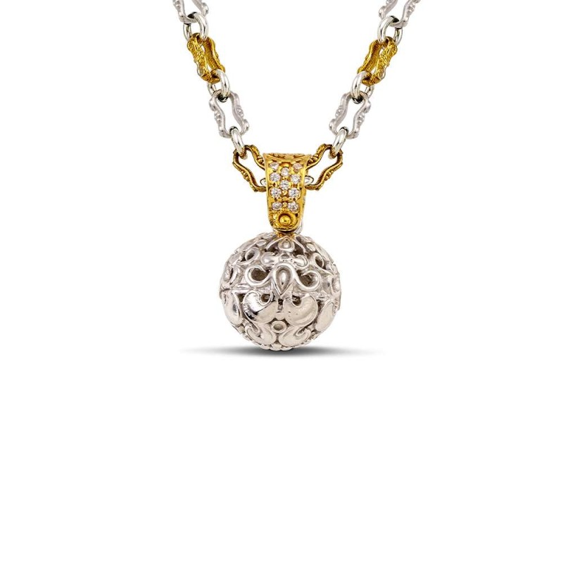 Μενταγιόν με σφαίρα και δίχρωμη αλυσίδα