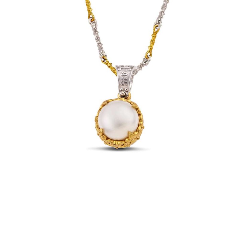 Μενταγιόν με μαργαριτάρια και δίχρωμη αλυσίδα