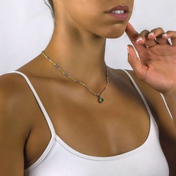 Μενταγιόν Ασημένιο με Δίχρωμη Αλυσίδα με Swarovski