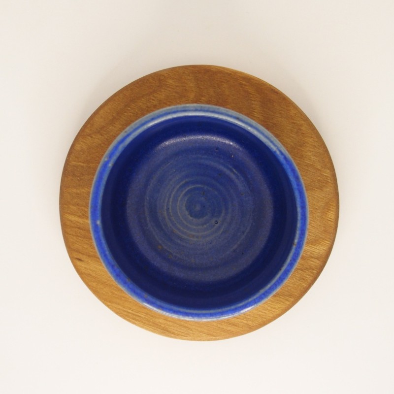 Κουπάκι κεραμικό μπλε με ξύλινη βάση