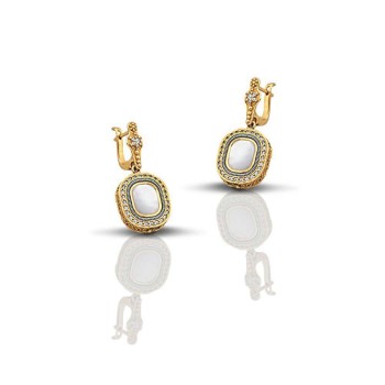 Σκουλαρίκια Ασημένια Διπλής Όψεως Με Mother Of Pearl Και Μπλε Ζιργκόν