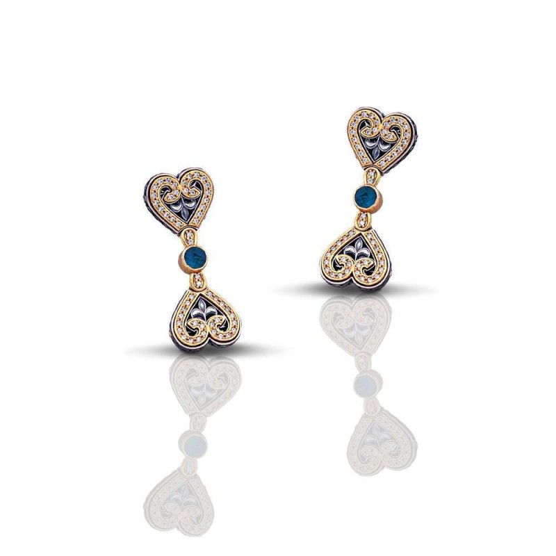 Σκουλαρίκια Ασημένια Με Τιρκουάζ Πέτρα και Ζιργκόν