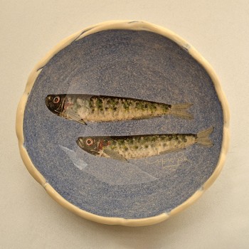 Μπολ λευκός πηλός ελεύθερο τελείωμα με σαρδέλα